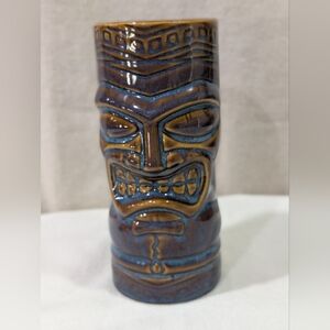 Vntg Libbey Tiki Mug/ Glass/ Vase Brown Blue Glaze Ceramic 7" TTB-20 273 retro